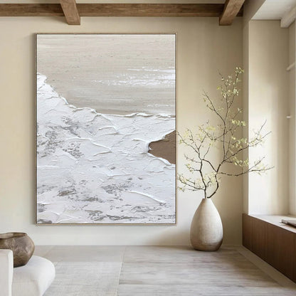 Gaint Canvas Art White, Beige, and Gray Textured Abstract Seaside Art DPS457