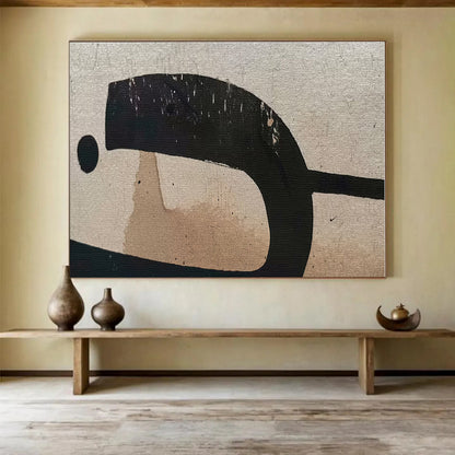 Handmade Art Black, Beige & Brown Geometric Abstract On Canvas HPS049