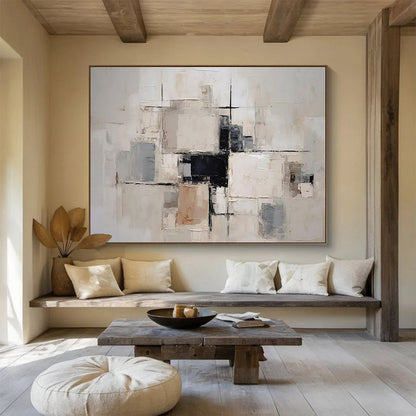 Paintings For House Beige, Gray, and Black Geometric Abstract Art HPS360