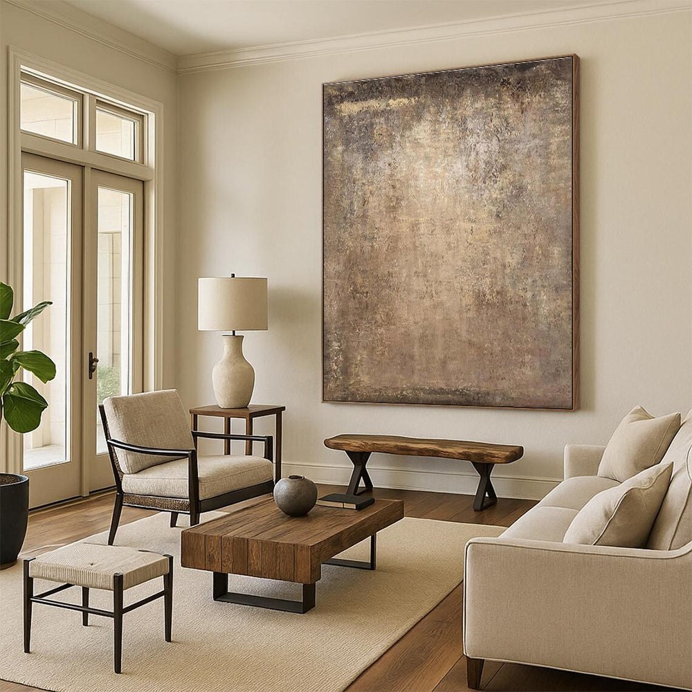 Huge Size Brown Abstract Textured Composition, Oversized Abstract Wall Art PT533