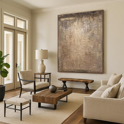 Huge Size Brown Abstract Textured Composition, Oversized Abstract Wall Art PT533
