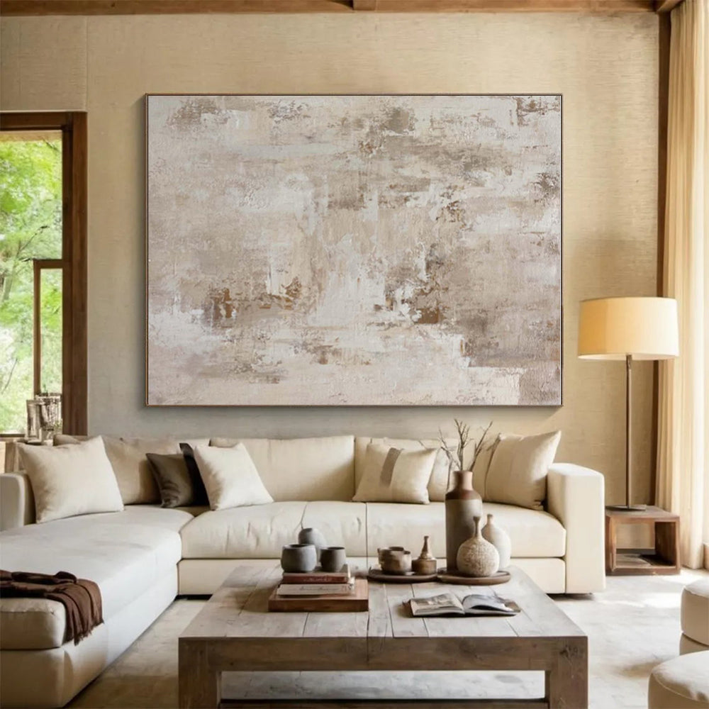 Hand Painted Art Beige and Gray Textured Abstract Piece, Modern Art Acrylic PT329