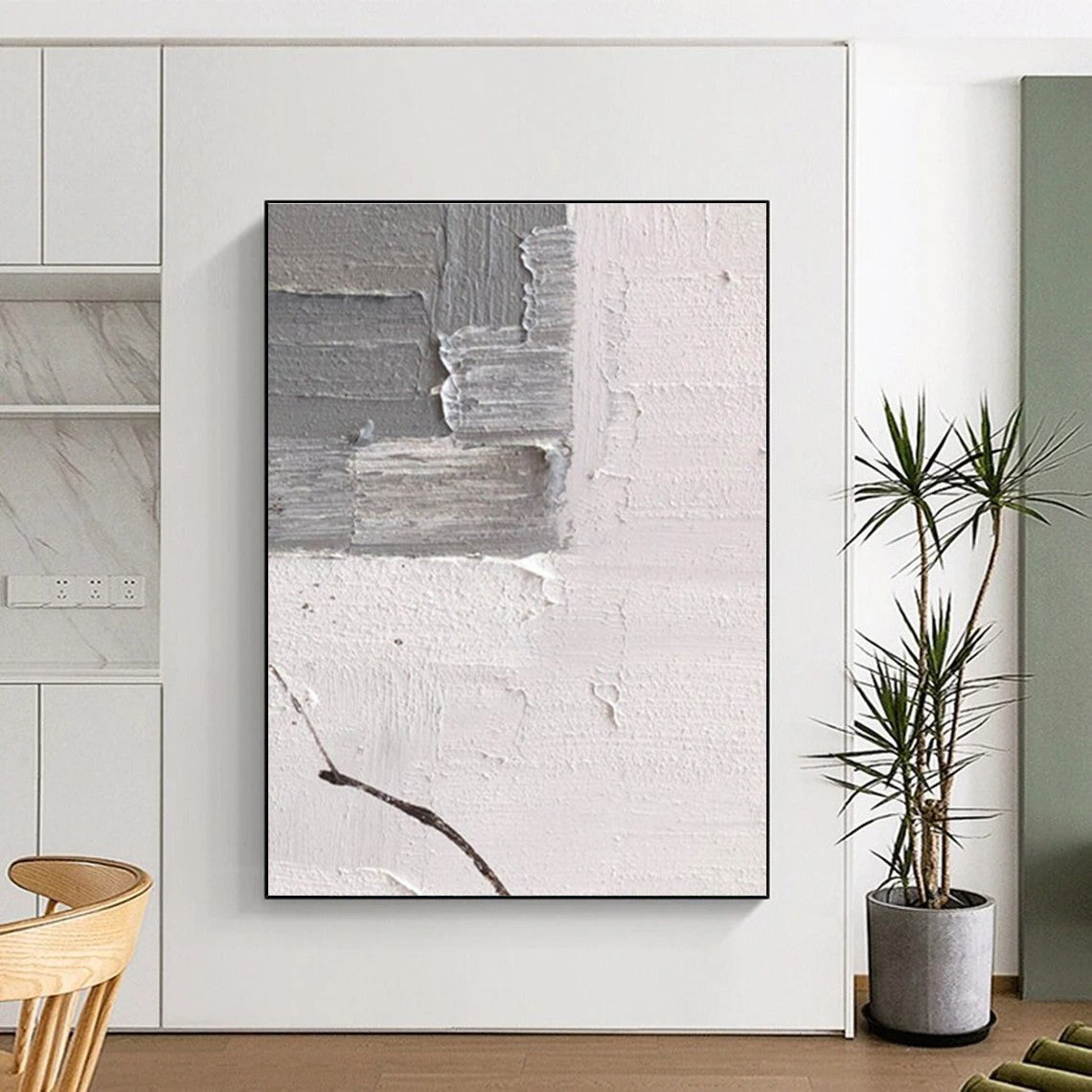 Handmade Art in Grey and White Textural Abstract Layers Painting PT263