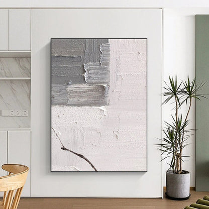 Handmade Art in Grey and White Textural Abstract Layers Painting PT263