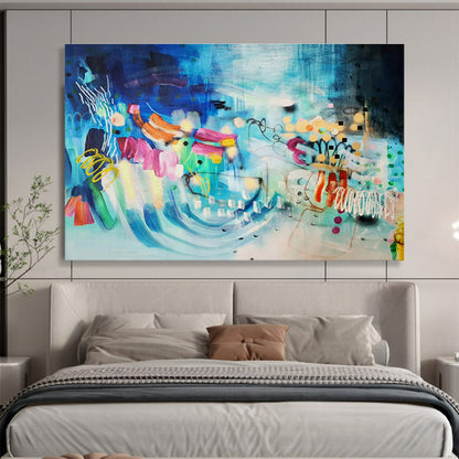 Large Size Blue and Multicolor Whimsical Abstract Art HPS334