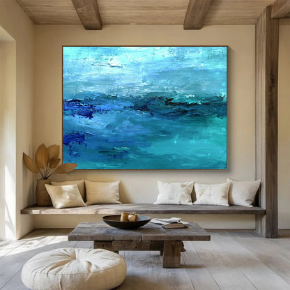 Huge Size Shades of Blue Abstract Seaside Acrylic Modern Art Painting HPS313