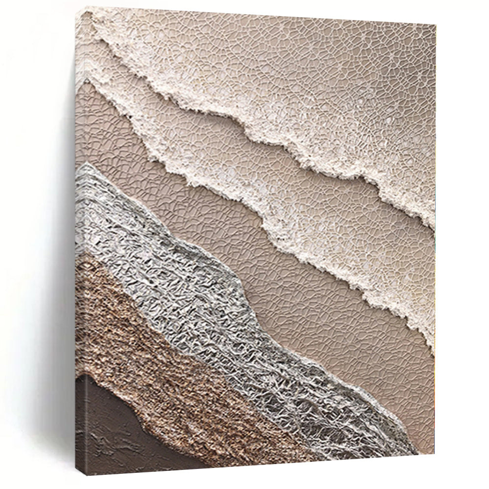 Handmade Art with Layered Beige, Gray, and Brown Textures, Oversized Abstract Wall Art PT009