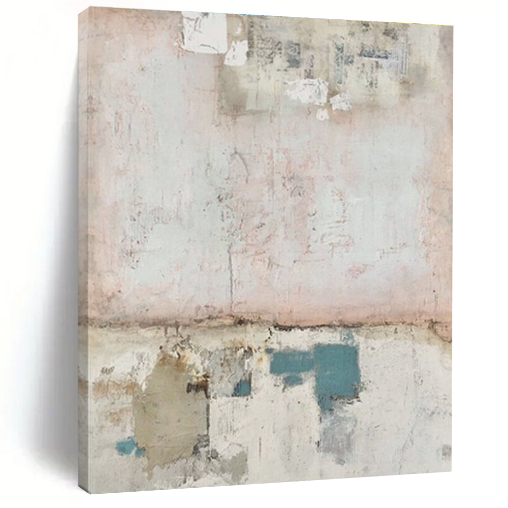 Cool Abstract Paintings in Pink, Beige, Blue, and Gray Textured Design, Hand-Painted Acrylic Art PT307