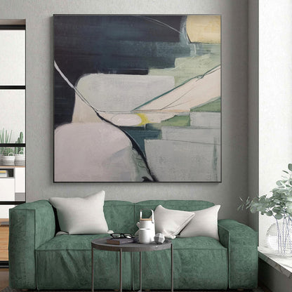 Modern Art Acrylic Dark Teal Beige Geometric Abstract Art for House PT492