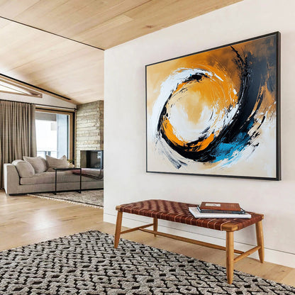 Cool Abstract Paintings Orange, Black, White & Blue Dynamic Abstract Painting HPS295