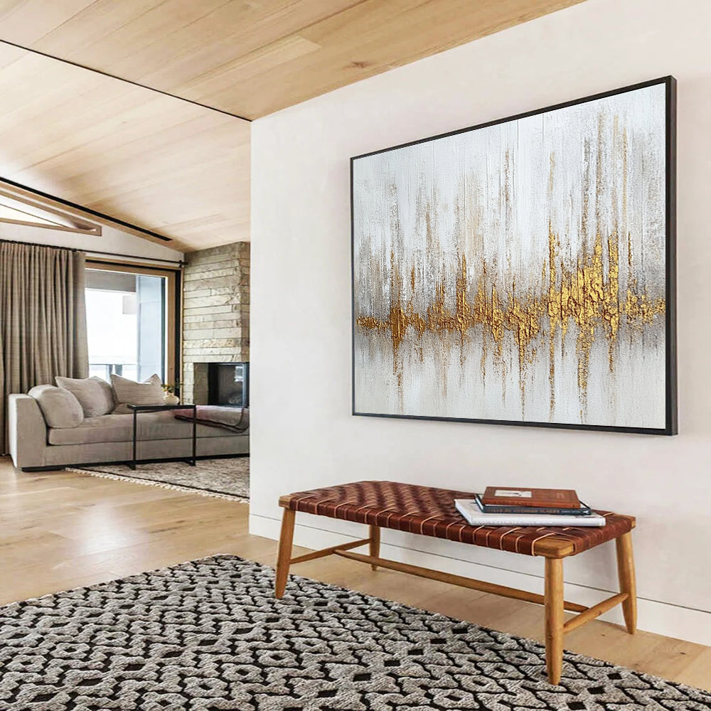 Large Size Gold, Gray & White Textured Abstract Painting HPS293