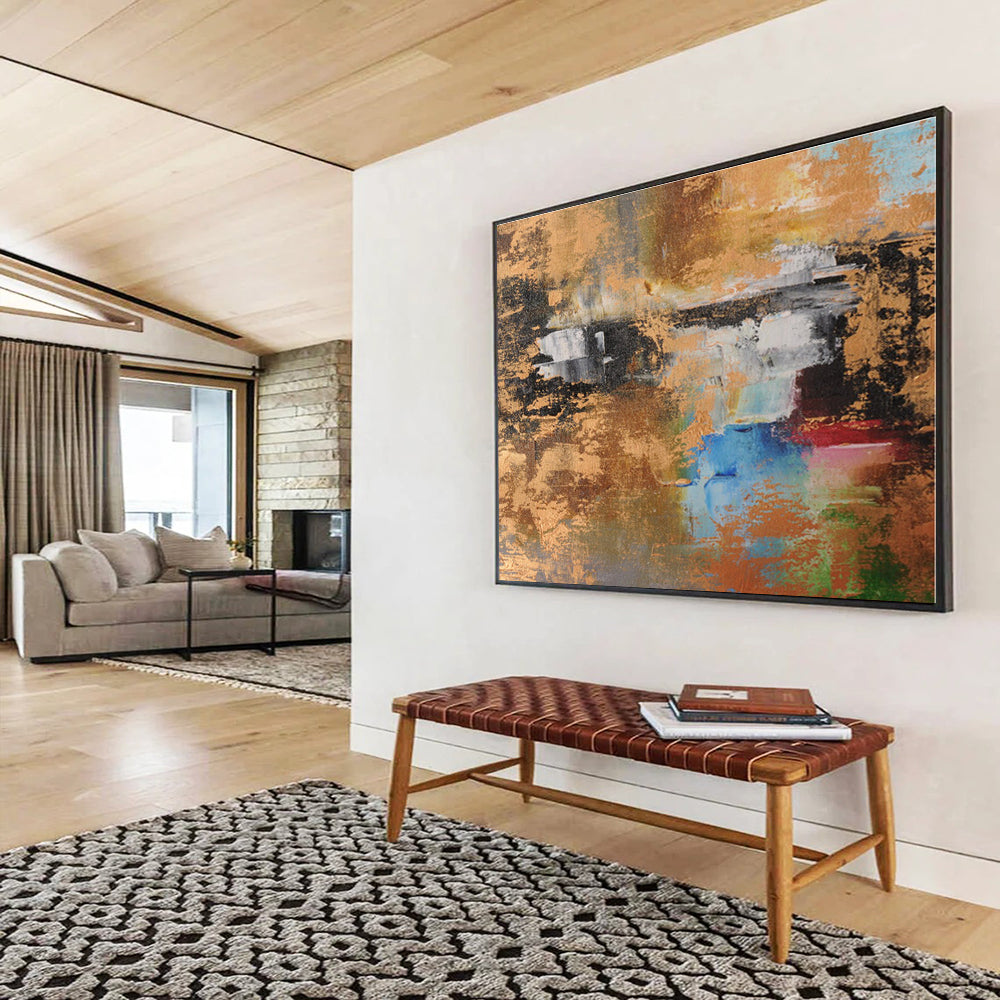 Acrylic Modern Art Multicolor & Gold Textured Abstract On Canvas HPS016