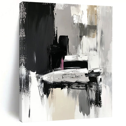 Large Abstract Painting For Living Room, Black Gray White Pink Abstract Textured Art PT151