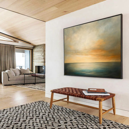 Paintings For House Beige, Orange, and Blue Serene Seaside Sunset HPS320