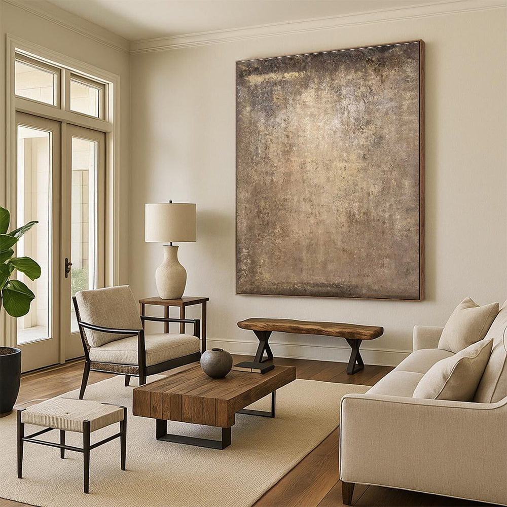 Huge Size Brown Textured Abstract Composition, Oversized Abstract Wall Art PT541