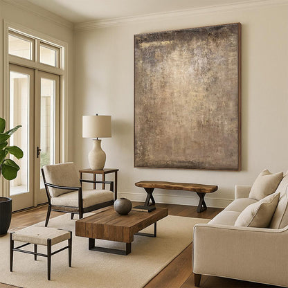 Huge Size Brown Textured Abstract Composition, Oversized Abstract Wall Art PT541