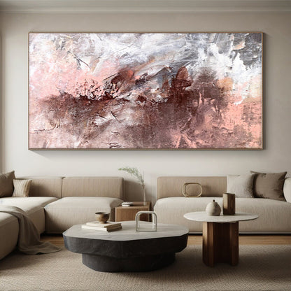 Large Size Abstract Art in Brown, Pink, and Gray, Hand Painted Modern Piece PT287