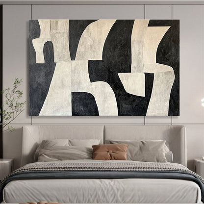 Large Size Black & White Geometric Abstract Acrylic Painting HPS244