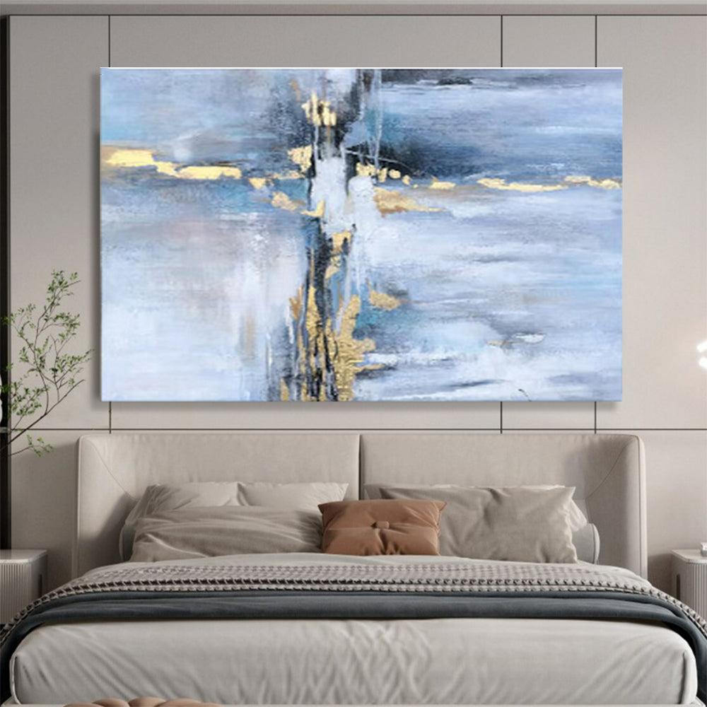 Cool Abstract Paintings Blue, Gray, and Gold Textured Abstract Art HPS378