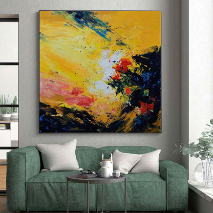 Oversized Abstract Wall Art Yellow, Red, Blue & Black Textured Abstract Painting On Canvas PT068