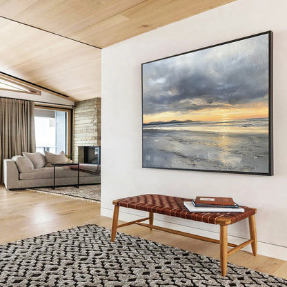 Cool Abstract Paintings Gray, Orange, and Yellow Dramatic Seaside Sunset HPS318