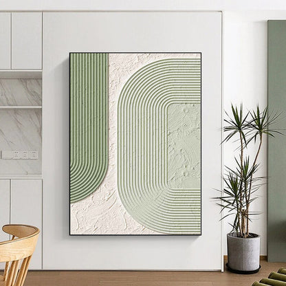 Oversized Abstract Wall Art Green & White Geometric Textured Abstract Painting On Canvas PT078