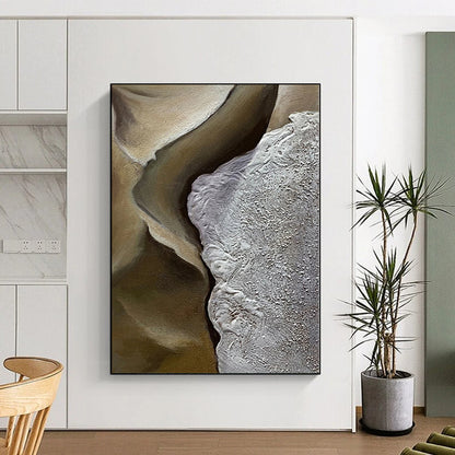 Large Size Abstract Painting with Beige and Gray Textured Forms, Large Painting In Living Room PT008