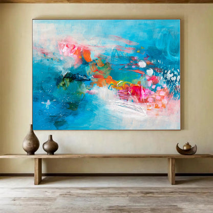 Acrylic Modern Art Paintings Energetic Blue & Pink Abstract On Canvas HPS022