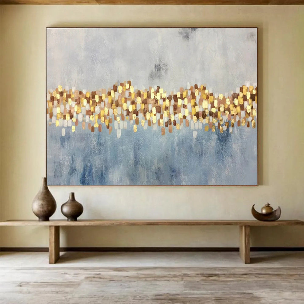 Minimalist Canvas Art Gold, Gray & Blue Textured Abstract On Canvas HPS056