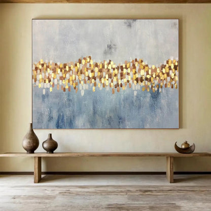 Minimalist Canvas Art Gold, Gray & Blue Textured Abstract On Canvas HPS056