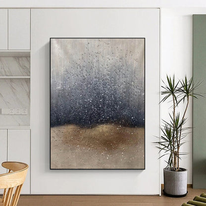 Large Painting In Living Room Gray, Brown & Silver Abstract Rain Scene, Modern Art Acrylic DPS510