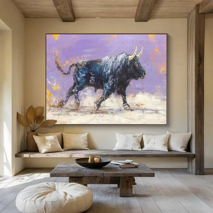 Huge Size Purple, Black, and Gold Abstract Bull Art HPS403