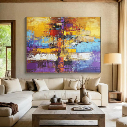 Hand-Painted Multicolor Textured Urban Abstract Painting On Canvas PT121