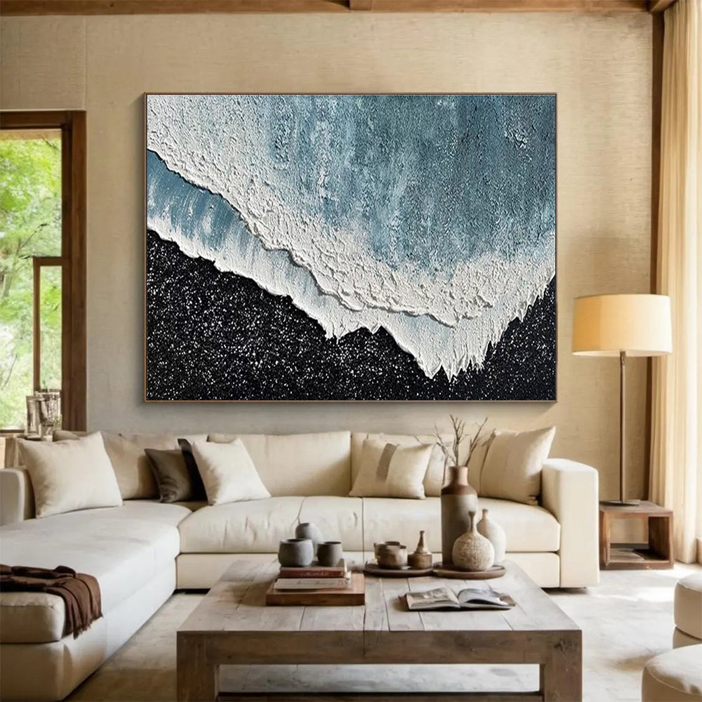Hand Painting Blue & White Textured Wave Abstract Art HPS222
