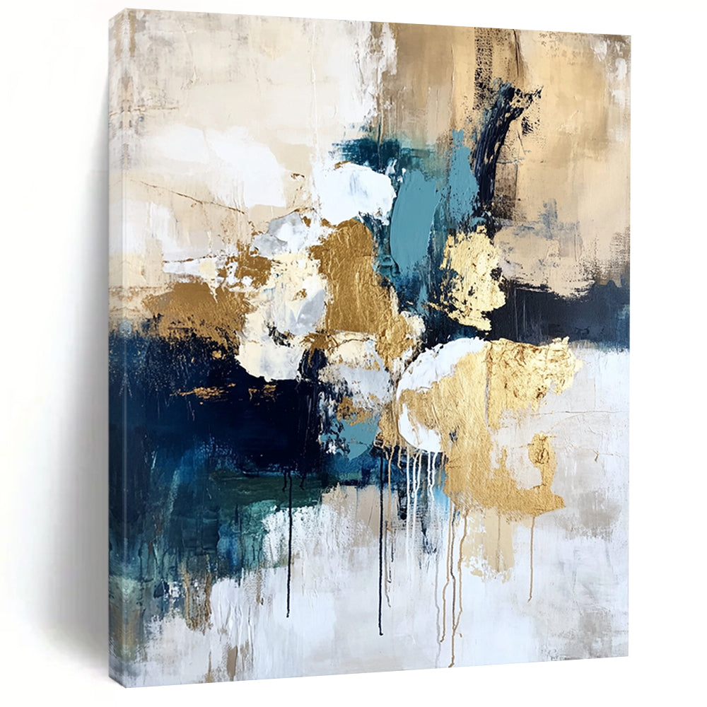 Abstract Canvas Wall Art Large, Gold Blue White Black Abstract Textured Art PT165