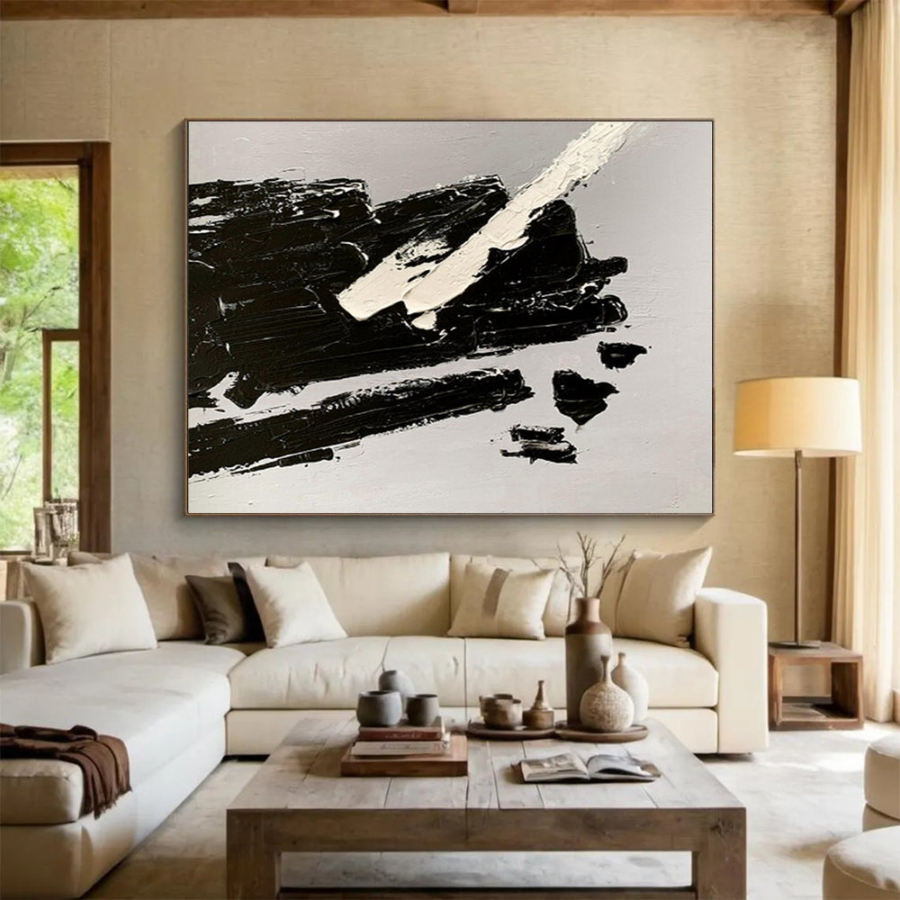 Cool Abstract Paintings Black & White Bold Textured Abstract Painting On Canvas HPS073