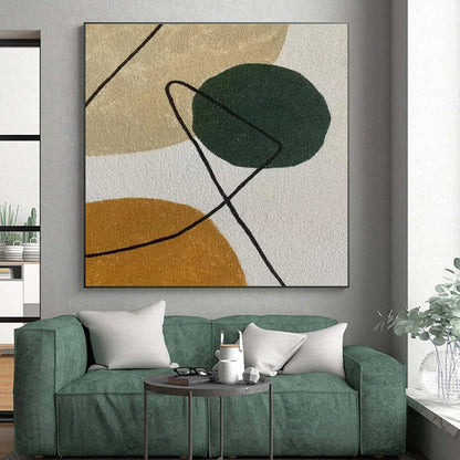 Minimalist Canvas Art Green, Beige, and Brown Geometric Abstract Art PT777