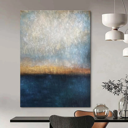 Large Size Blue, Beige & Orange Abstract Sunset Over Water, Modern Art Acrylic DPS503
