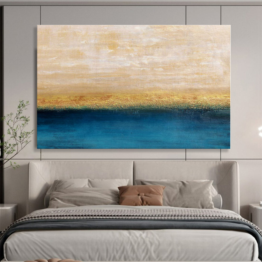 Large Size Beige & Blue Textured Landscape Abstract On Canvas HPS014