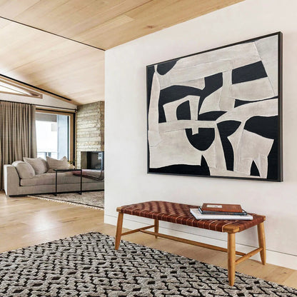 Cool Abstract Paintings Black & Beige Abstract Geometric Art HPS208