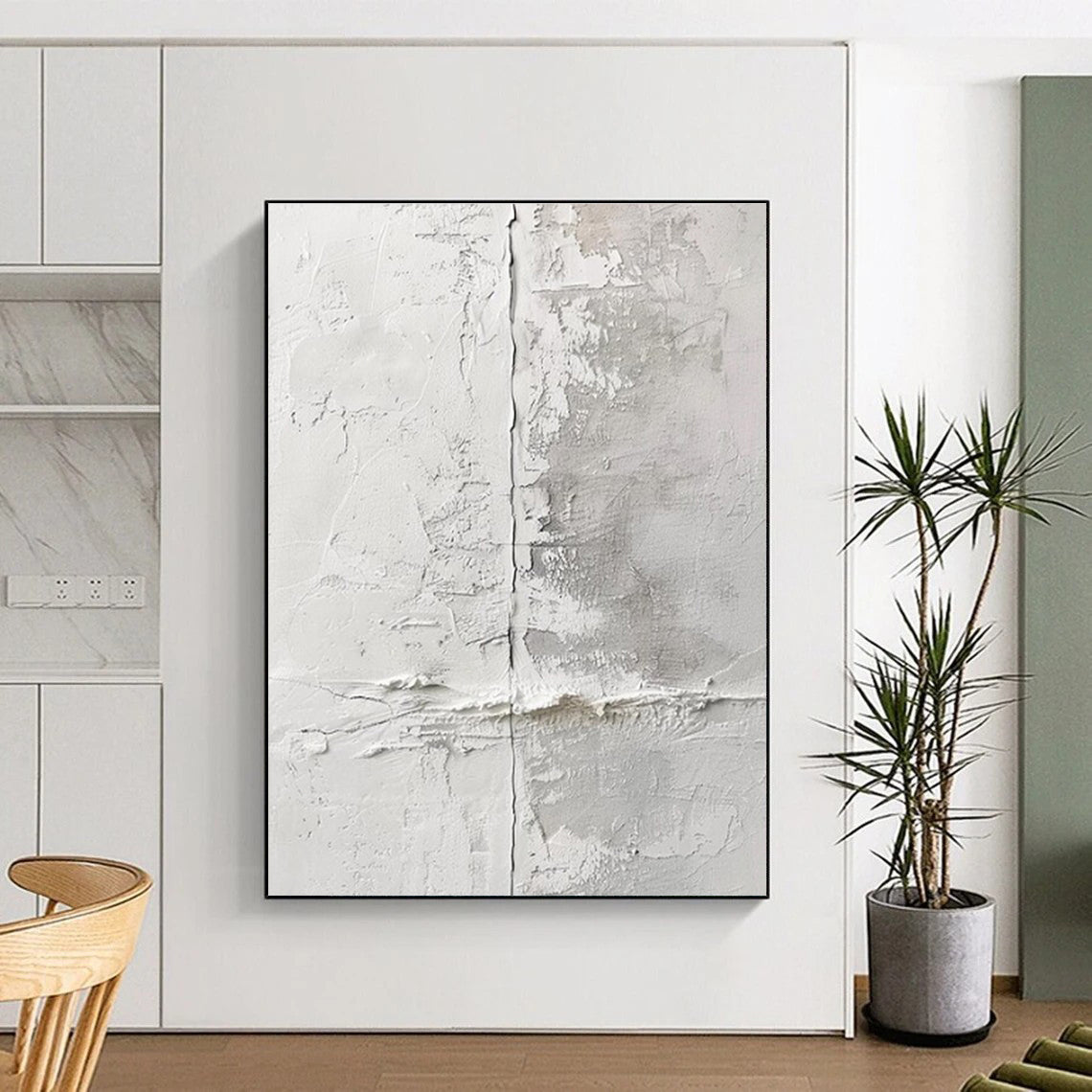 Minimalist Canvas Art White and Gray Textured Abstract Art PT659