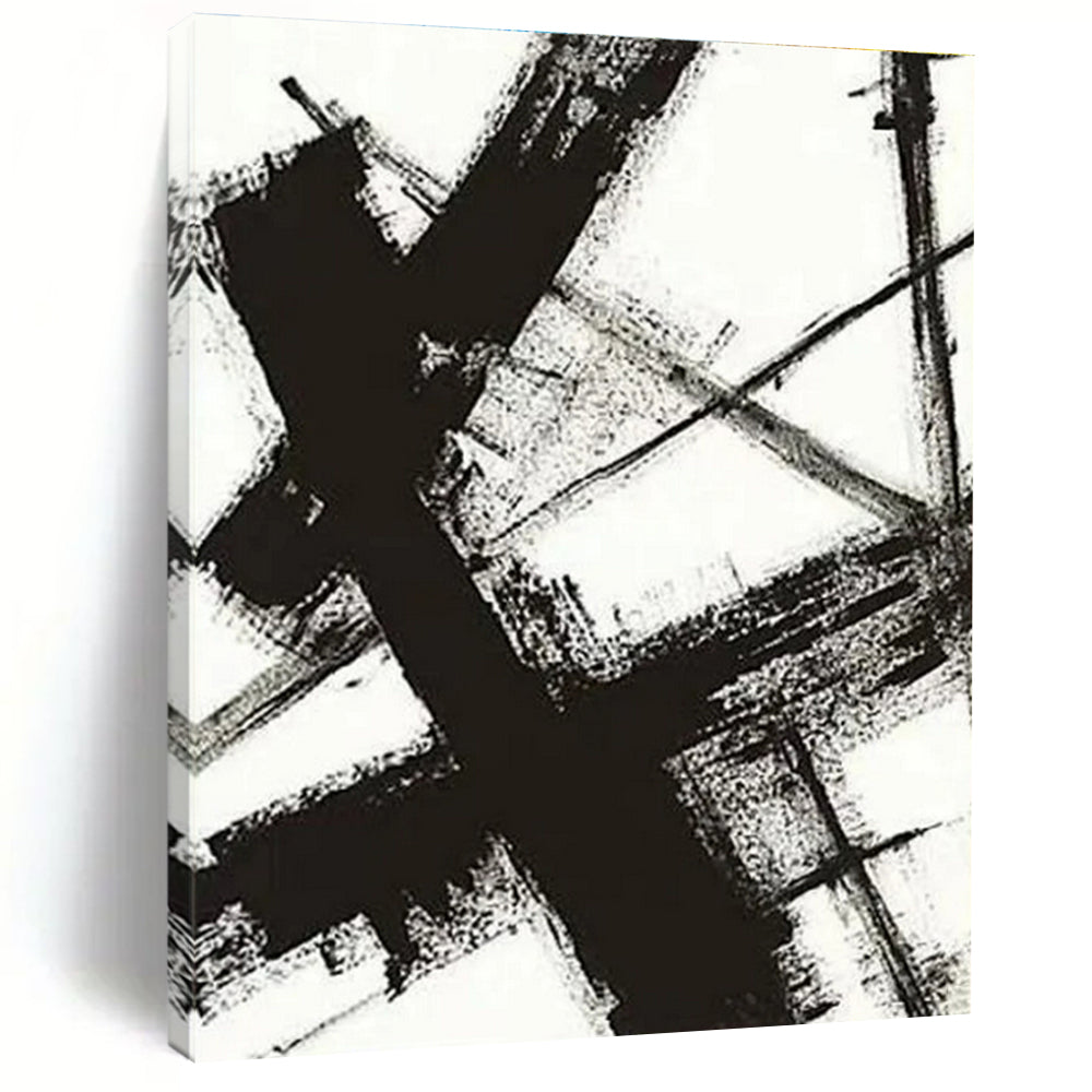 Cool Abstract Paintings - Black & White Dynamic Lines Abstract Art PT567