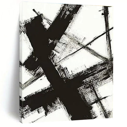 Cool Abstract Paintings - Black & White Dynamic Lines Abstract Art PT567