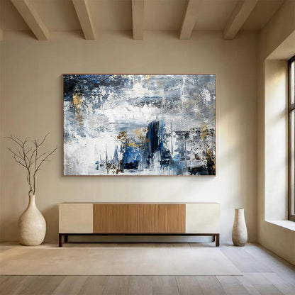Gaint Canvas Art Blue, Gray, and Gold Textured Abstract Urban Art HPS372