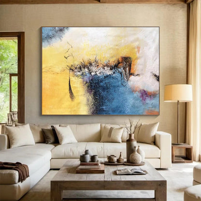 Paintings For House Yellow, Blue & White Abstract Dynamic Art HPS219