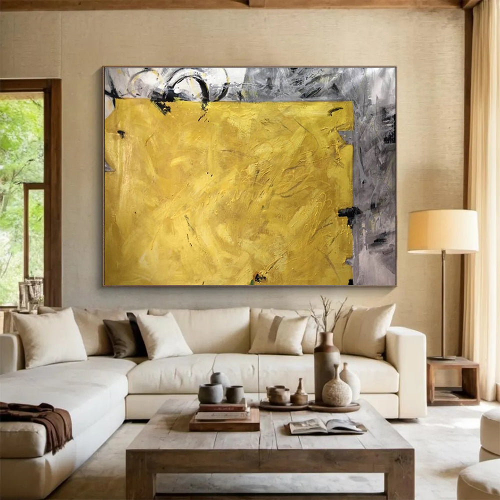 Oversized Abstract Wall Art Yellow & Gray Abstract Textured Art HPS218