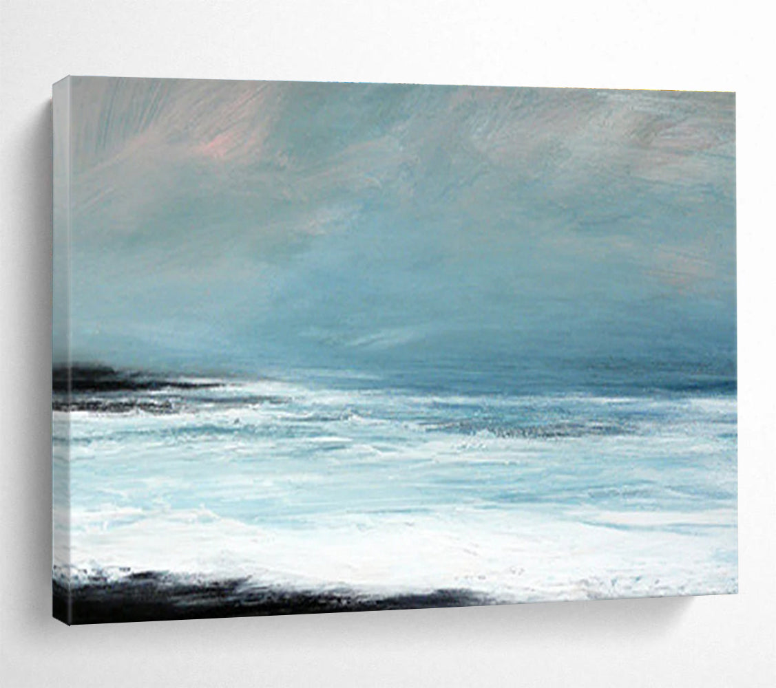 Hand Painting Light Blue & White Abstract Coastal Wave Art HPS187