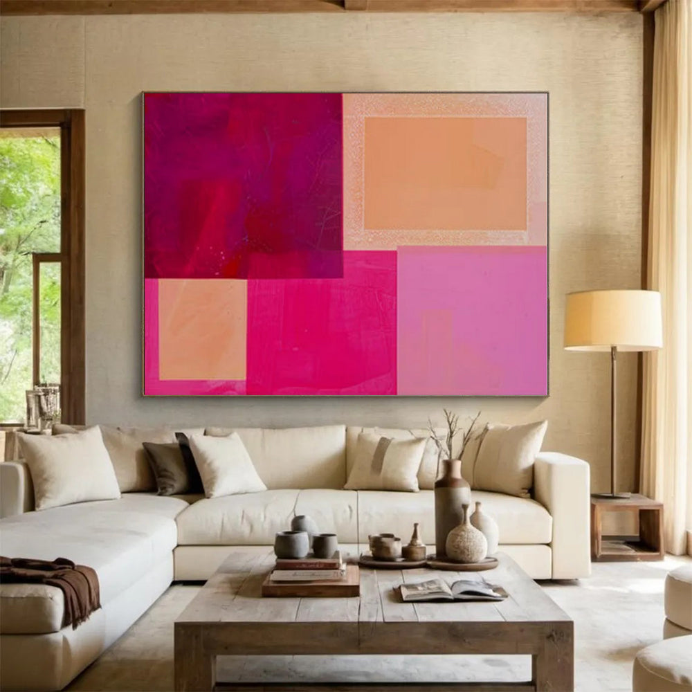 Oversized Abstract Wall Art Pink, Purple, and Orange Geometric Abstract Art PT788