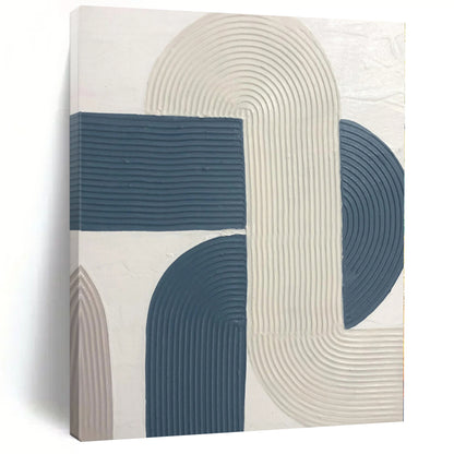 Modern Art Acrylic Blue & Beige Geometric Abstract Painting On Canvas PT029