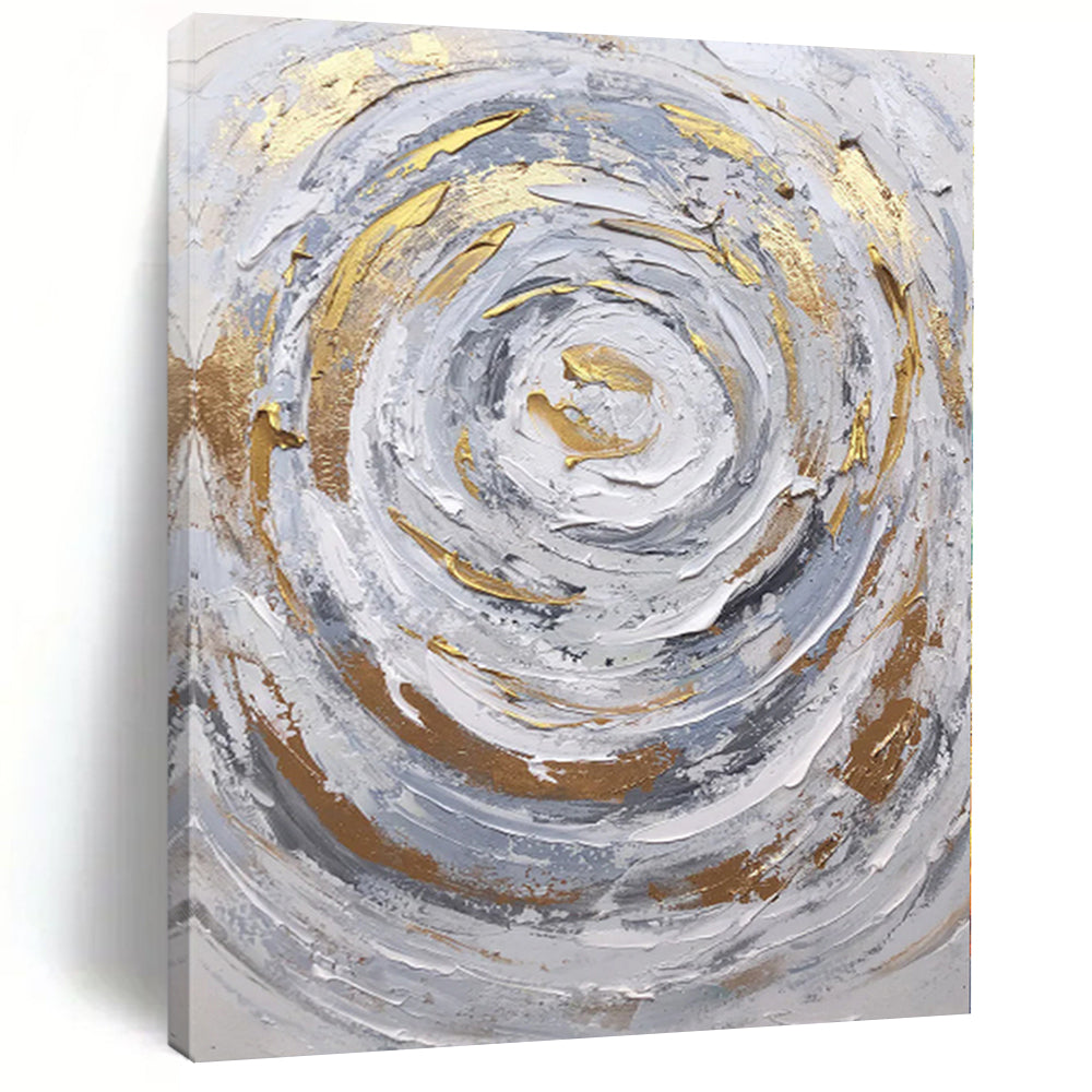 Oversized Abstract Wall Art Gray, White & Gold Textured Swirl Abstract Painting On Canvas PT058